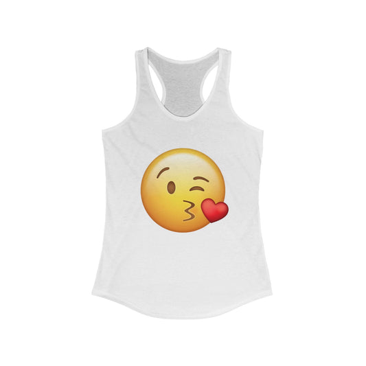 Flirtee Emoji Kiss Women's Racerback Tank - Cute Summer Fitness Shirt, Gift for Her, Cute Graphic Tee, Casual Clothing, Fun Summer Wear