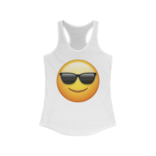 Flirtee Sunglasses Emoji Women's Racerback Tank - Summer Vibes, Casual Wear, Gifts for Her, Beach Outfits, Fun Workout Top